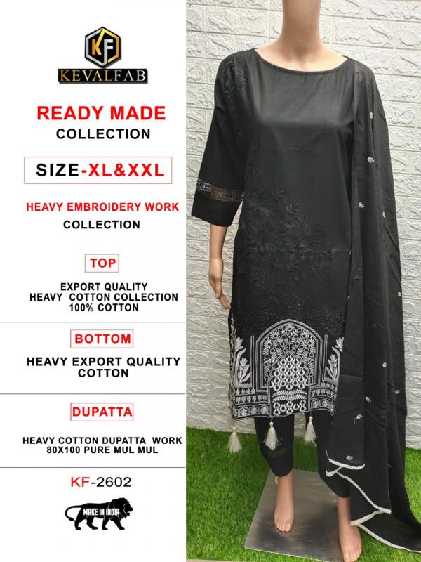 Keval Fab Black & White Collection Embroidery Work-Readymade Suit